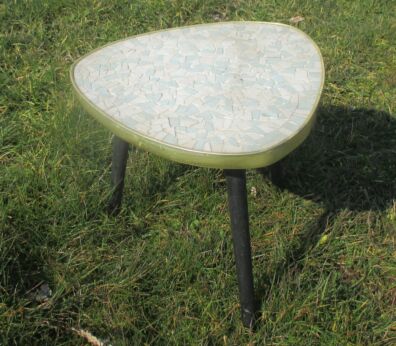 Vintage Tripod Mosaic tiles Small Side Table Plant stand Authentic Blue
