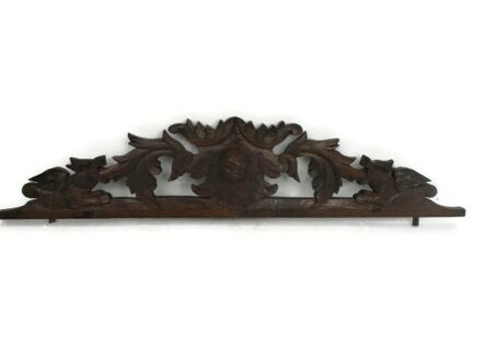 Gothic Hand Carved Wood French Pediment Ornate Over door Architectura Dragons Medallion Black Forest Style Gorgeous