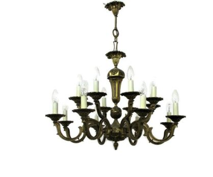Impressive Castle Chandelier Ornate Brass Two Tier 16 lights Hollywood Regency