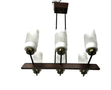 Chandelier Wood Atomic Scandinavian Style Danish Modern Modernist 6 lights