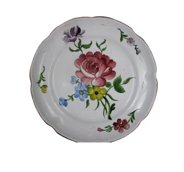 Antique French Faience Strasbourg Platter Luneville Flowers Scalloped edge Beautiful