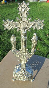 Antique Ornate Art Bronze Jesus Christ Cross Crucifix Saints Altar 17.72"