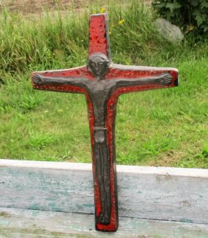 Mid Century Design Ceramic Modernist Crucifix Red Fat Lava era Perignem Amphora
