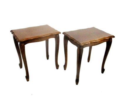 2 similar Mid Century carved Wooden Coffee Side Wine Tables Louis XV style 50s French Oak