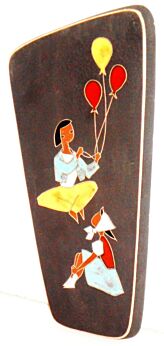 Vintage Balloon lady RUSCHA German Ceramic Wall tile mid century 50s 60's lava