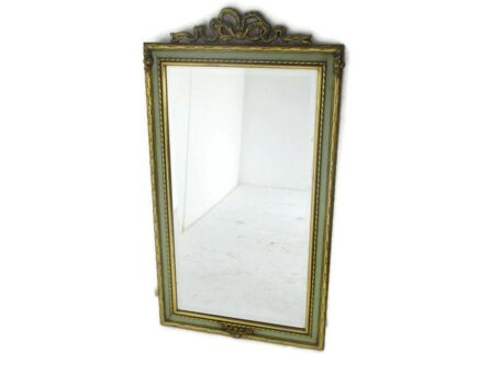 Maison Deknudt Ornate Mirror  Gold Gilded  Blue Ornate Hollywood Regency Rococo Beveled Glass