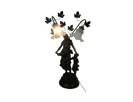 Gorgeous Floor Desk Lamp 2 Lights Statue Mother and Child Spelter? Bronze?