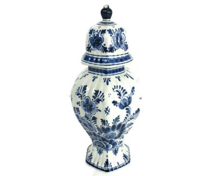 Delft Vase Urn Marked Blue White Holland Hand Painted Delfts Flowers Lidded