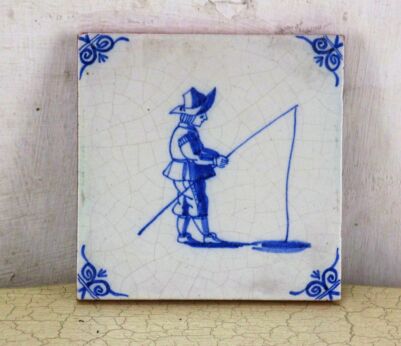 Vintage Blue White Wall Decorative Tile Delft Style Fisherman