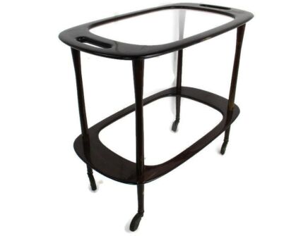 Bar Cocktail Tea Garden Cart Trolley Mid Century Modern Oval Wood Glass Top