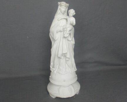 Antique 1900 Bisque Statue Virgin Mary Our Lady Madonna Infant Jesus Exquisite  Flower Wreath  14.56"