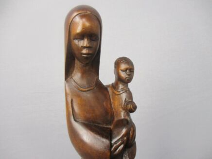 African Hand Carved Wooden Statue Mother And Child Lovely 12.59"