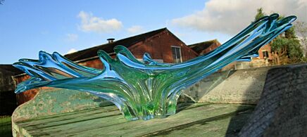 Large Blue Centerpiece Bowl Hand Blown Fruit Dish Beautiful era Murano Somerso
