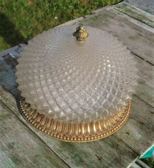 Large Vintage French Ceiling Lamp Light Fixture Plafonniere Brass Bubbled Glass