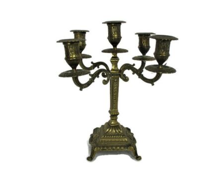 Vintage Gorgeous Brass Ornate Candle Holder Stick Candelabra 5 arm