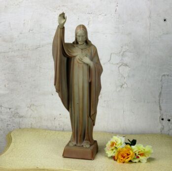 Vintage Antique Jesus Christ Statue Triumphator Holy Heart Removable hand
