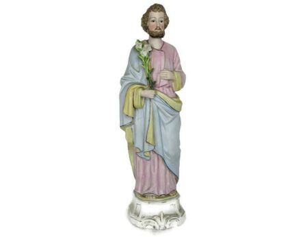 Antique Statue Figurine Saint Joseph Protector of Homes Lilies Porcelain Bisque Pastels Gorgeous