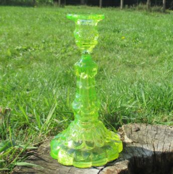 Vintage Yellow Uranium Vaseline Glass Candle holder Depression glass
