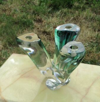 Modern Signed Val St Lambert Art Crystal Candelabrum Candelabra Candleholder