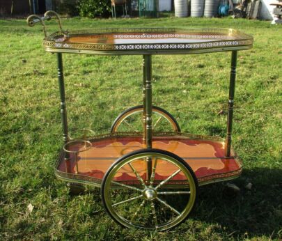 Bar Cocktail Tea Cart Trolley Italian Hollywood Regency Marquetry Vintage Lovely