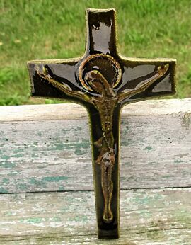 Green Mid Century Design Ceramic Modernist Crucifix era Perignem Marked Bree