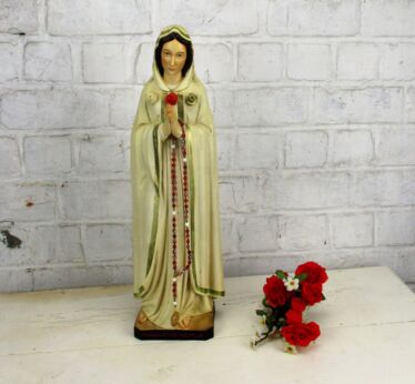 Authentic Statuette Maria Rosa Mystica Montichiari 1996 Italian Plaster 18.7"