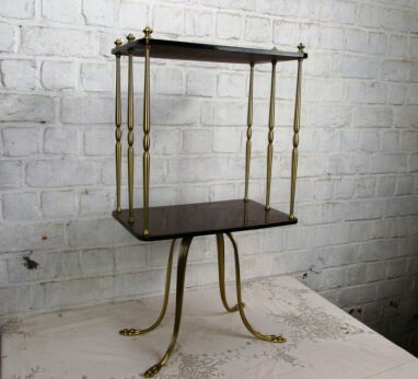 Vintage Brass & Rosewood Veneer Two Tier Side Table Hollywood regency Lovely