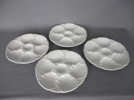 Set of 4 Oyster Plates Porcelain White Stylish Vintage Seafood Plates