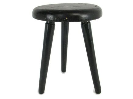 Hand Carved wood Tripod Milking Stool Pedestal Table Plant Flower Bonsai Stand Side Table Barn Country Style  Antique Small Black Paint