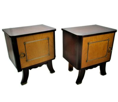 Pair Couple Vintage Nightstands End tables Mid Century Modern Wood Funky Retro Two toned