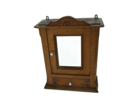 Kitchen Apothecary Pharmacy Medicine Bathroom Wall Cabinet Hand Carved Oak Vintage