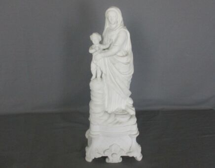 Antique 1900 Bisque Statue Virgin Mary Our Lady Victoire Madonna Infant Jesus  15.55"