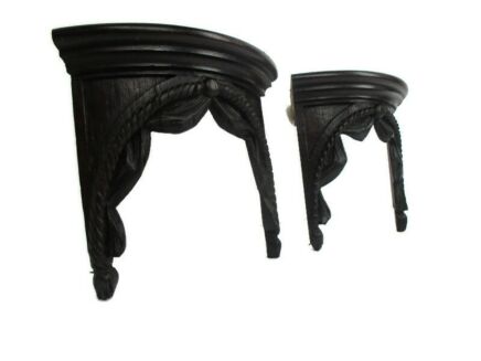 Pair Small Antique French Breton hand Carved Wood Oak Corner Corbels Consoles Reclaimed Architectural