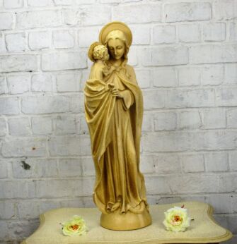 Large Statue Virgin Mary Madonna Infant Child Chapel Snake under Her feet 26.77"