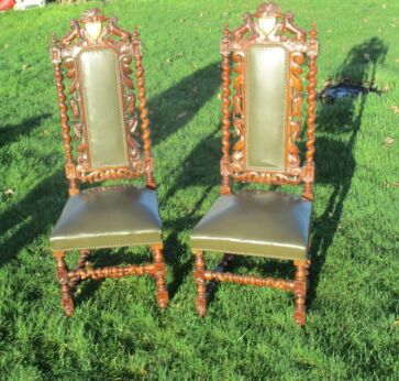 Amazing Antique Barley Twist Hand carved Wood Leather Parlour Chair Lions