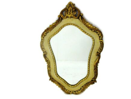 Beautiful Ornate Oval Crackled White Wood Wall Hanging Mirror Romantic Hollywood Regency French Provincial