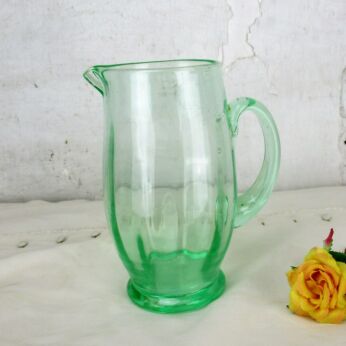 Light Green Art Depression Glass Art Deco Pitcher Jar Vase Uranium Lights up