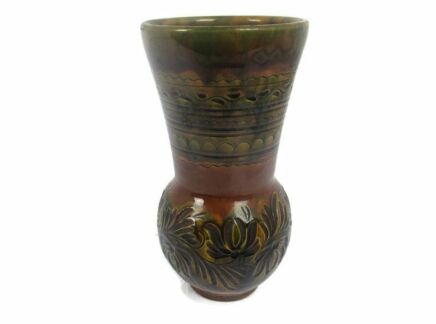Ceramic Italian Brown Vase   glazed Marked Tj Bitossi Style Lovely Vintage