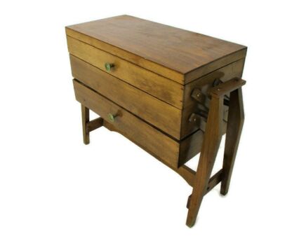 Funky Vintage Retro Quilting Knitting Sewing Box Basket Stand Accordion