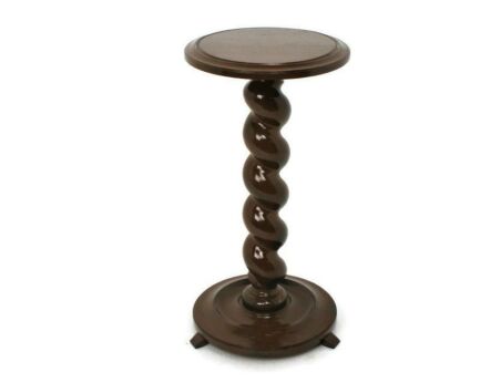 Hand Carved Wooden Barley Twist Pedestal Display Side Table Plant Stand Barn Country style Painted Brown 23.03"