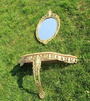 Gorgeous Wall Mounted Console Marble Top Mirror Medusa Hollywood Regency Ornate
