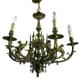 18-19th Century Impressive Gothic Bronze Castle Empire Chandelier Dragons HTF