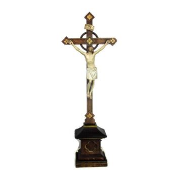 XL Antique Standing Church Crucifix Wood Oak Plaster Corpus Exquisite 39.76" WOW