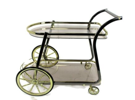Bar Cocktail Tea Cart Trolley Hollywood Regency Kitchen Island Brass Very Stylish Smoked Glass