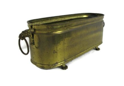 Gothic Vintage Brass Oval Planter Jardiniere flower pot Dragon Heads & Legs HTF large