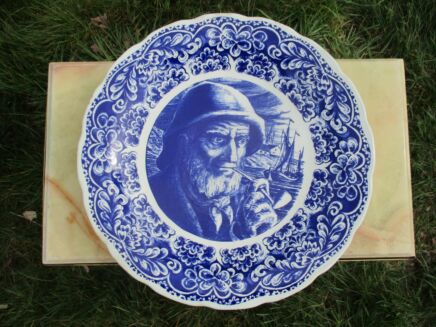Antique Delfts Blue Boch Belgium Porcelain Plate Dutch Fisherman