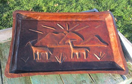 Vintage Red Copper African Art Wall Plate Handmade Signed Kalumba