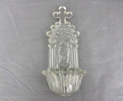 Glass Holy Water Font Virgin mary Madonna with Infant Jeus Wall Hanging Beautiful rare Collector Vintage