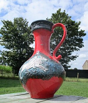 West Germany Bay Art Pottery Vase Jug glazed ceramic Fat Lava Hunter Lion WOW