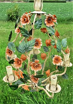 Vintage Lovely Tole Flowers Chandelier Multi Color Shabby chic Italian